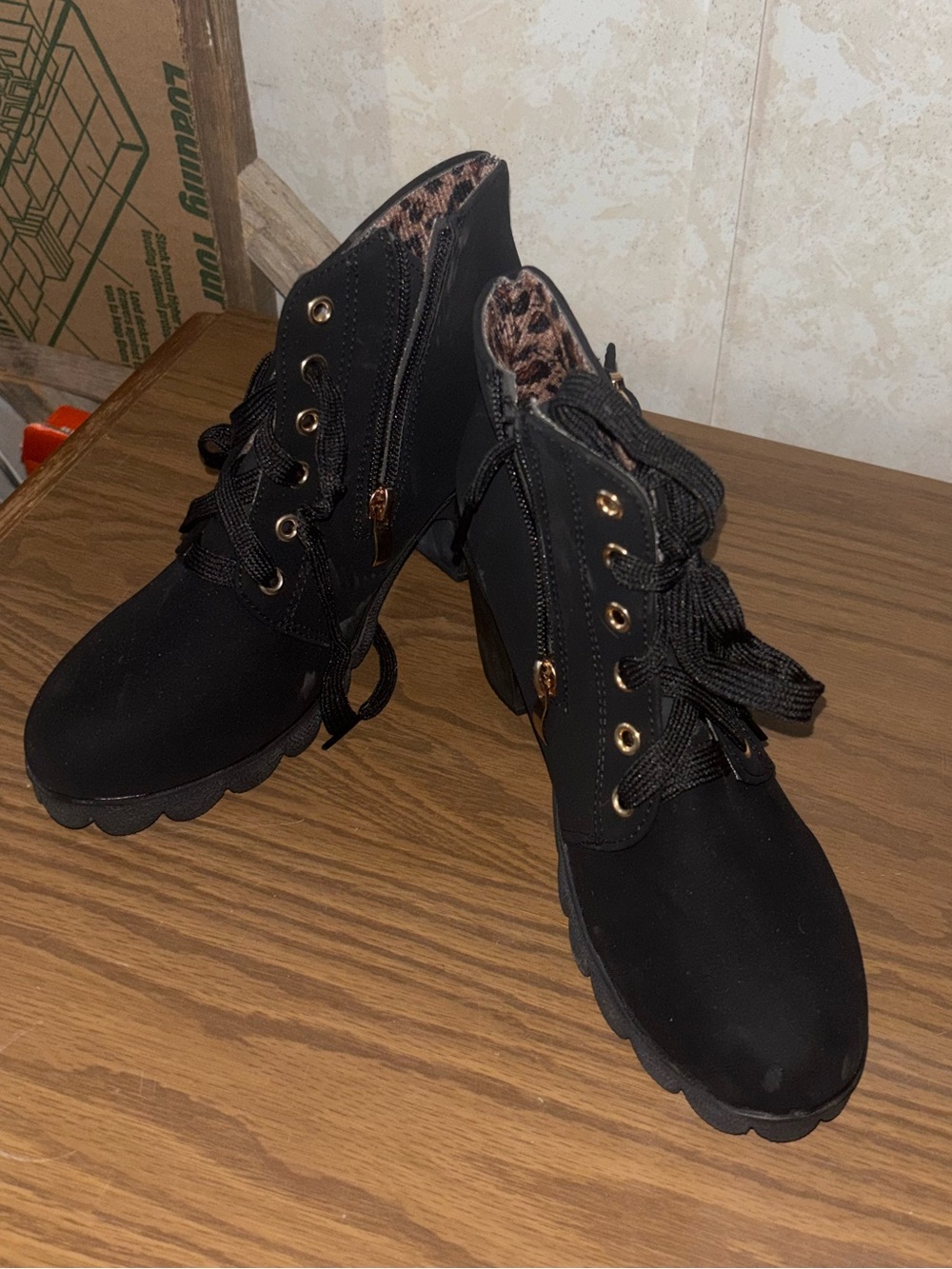 Black and cheetah print heel boots